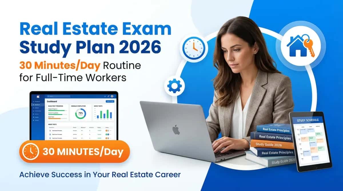 Real Estate Exam Study Plan for Full-Time Workers (2026): 30 Minutes/Day Routine