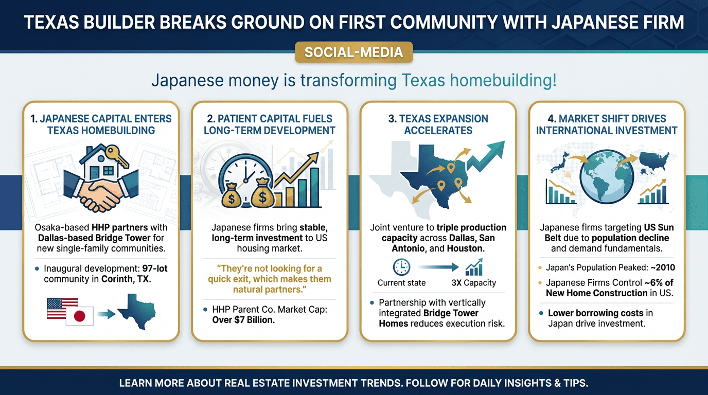 Texas builder breaks ground on first community with Japanese firm - Free real estate infographic