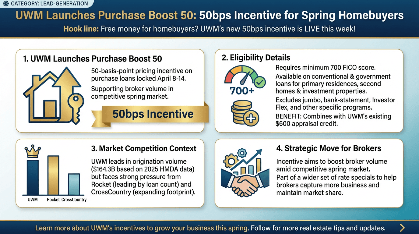 UWM adds 50-bps incentive for brokers as spring home purchase season ramps up - Free real estate infographic