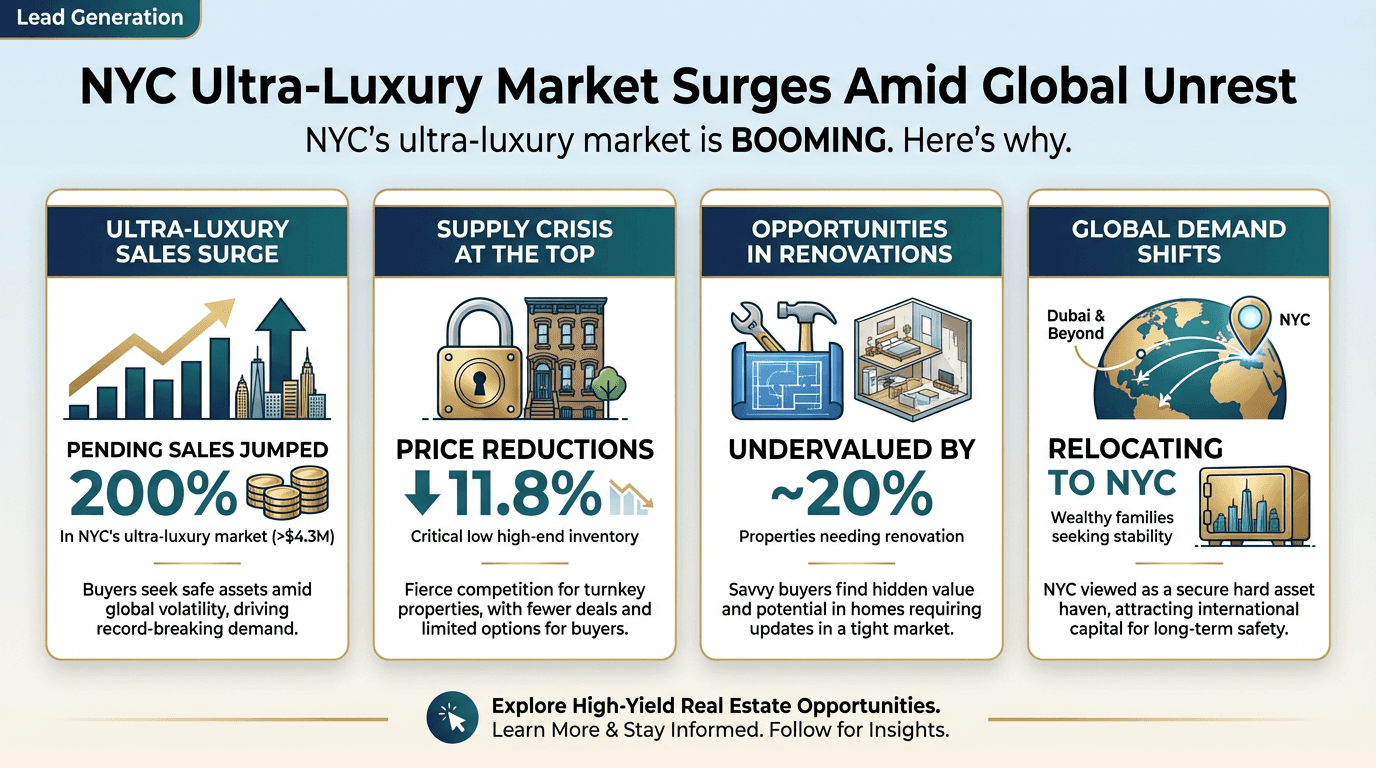 NYC ultra-luxury market surges amid global unrest - Free real estate infographic