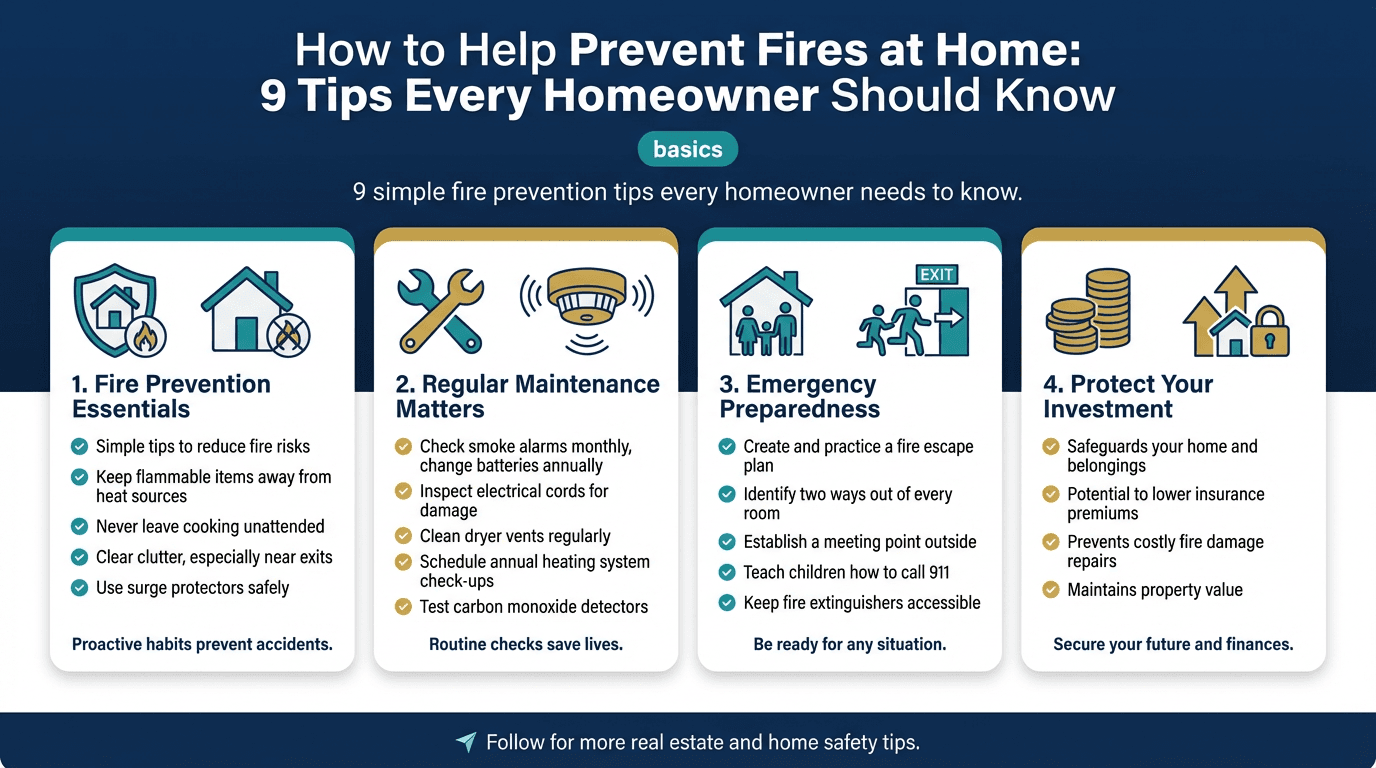 How to Help Prevent Fires at Home: 9 Tips Every Homeowner Should Know - Free real estate infographic