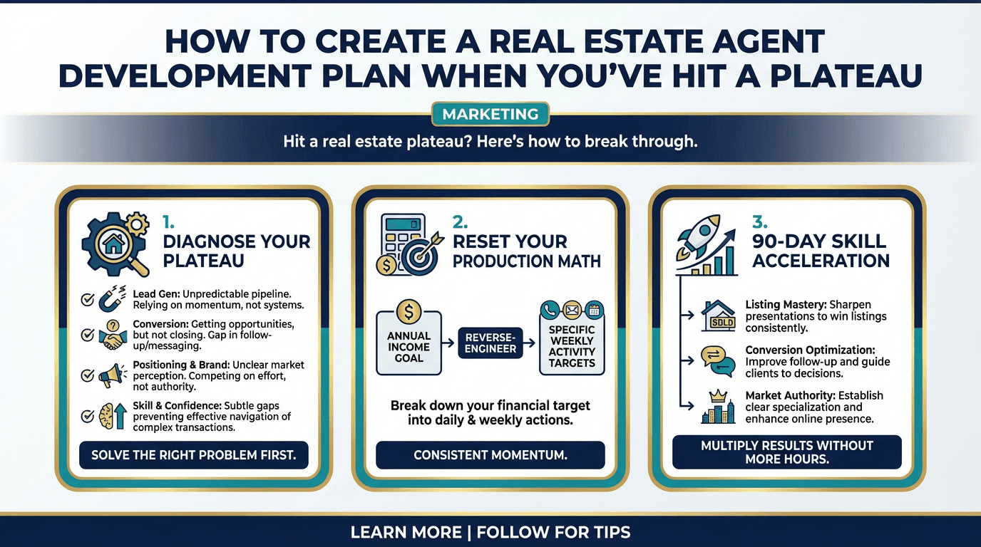 How to create a real estate agent development plan when you’ve hit a plateau - Free real estate infographic