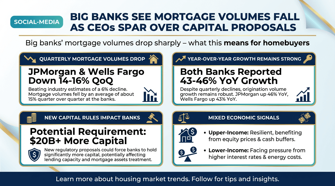 Big banks see mortgage volumes fall as CEOs spar over capital proposals - Free real estate infographic