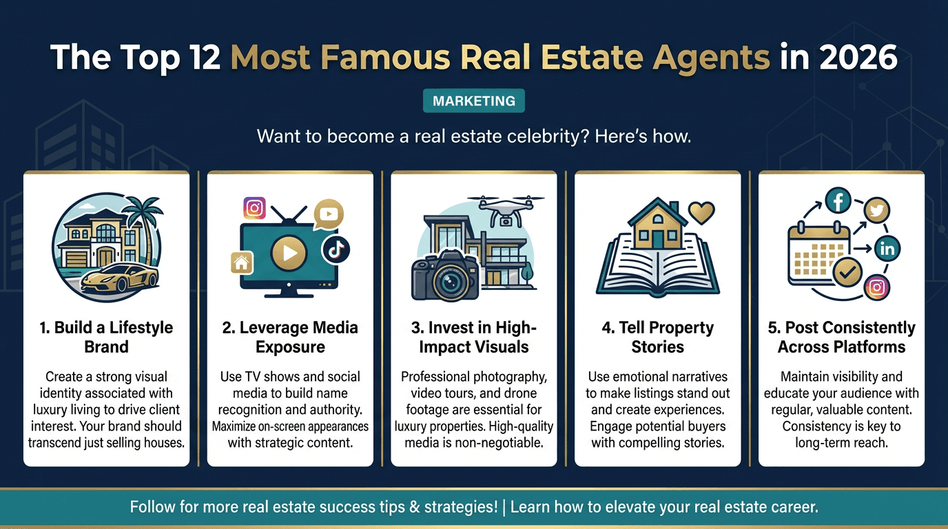 The Top 12 Most Famous Real Estate Agents in 2026 - Free real estate infographic