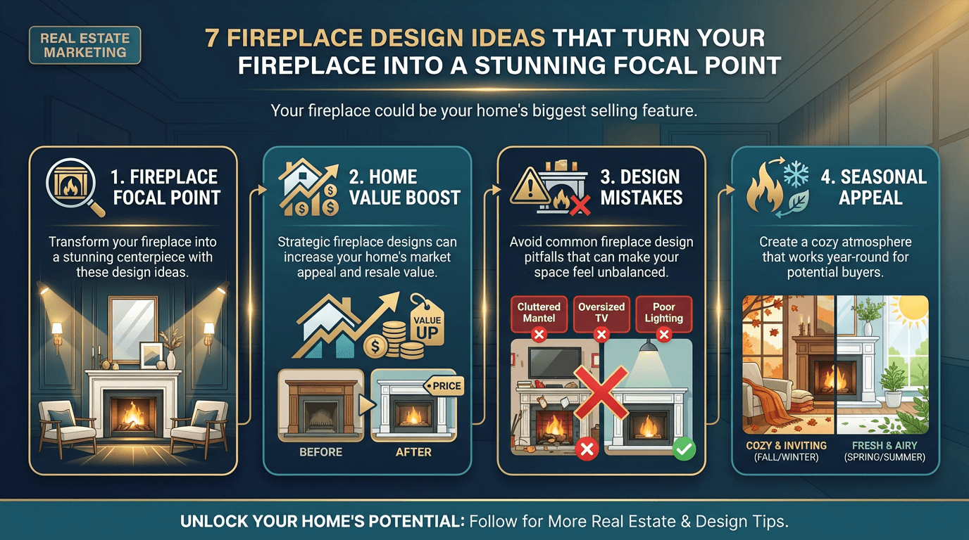 7 Fireplace Design Ideas That Turn Your Fireplace Into a Stunning Focal Point - Free real estate infographic