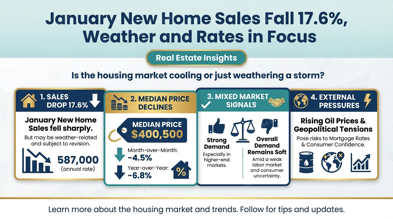 January new home sales fall 17.6%, weather and rates in focus