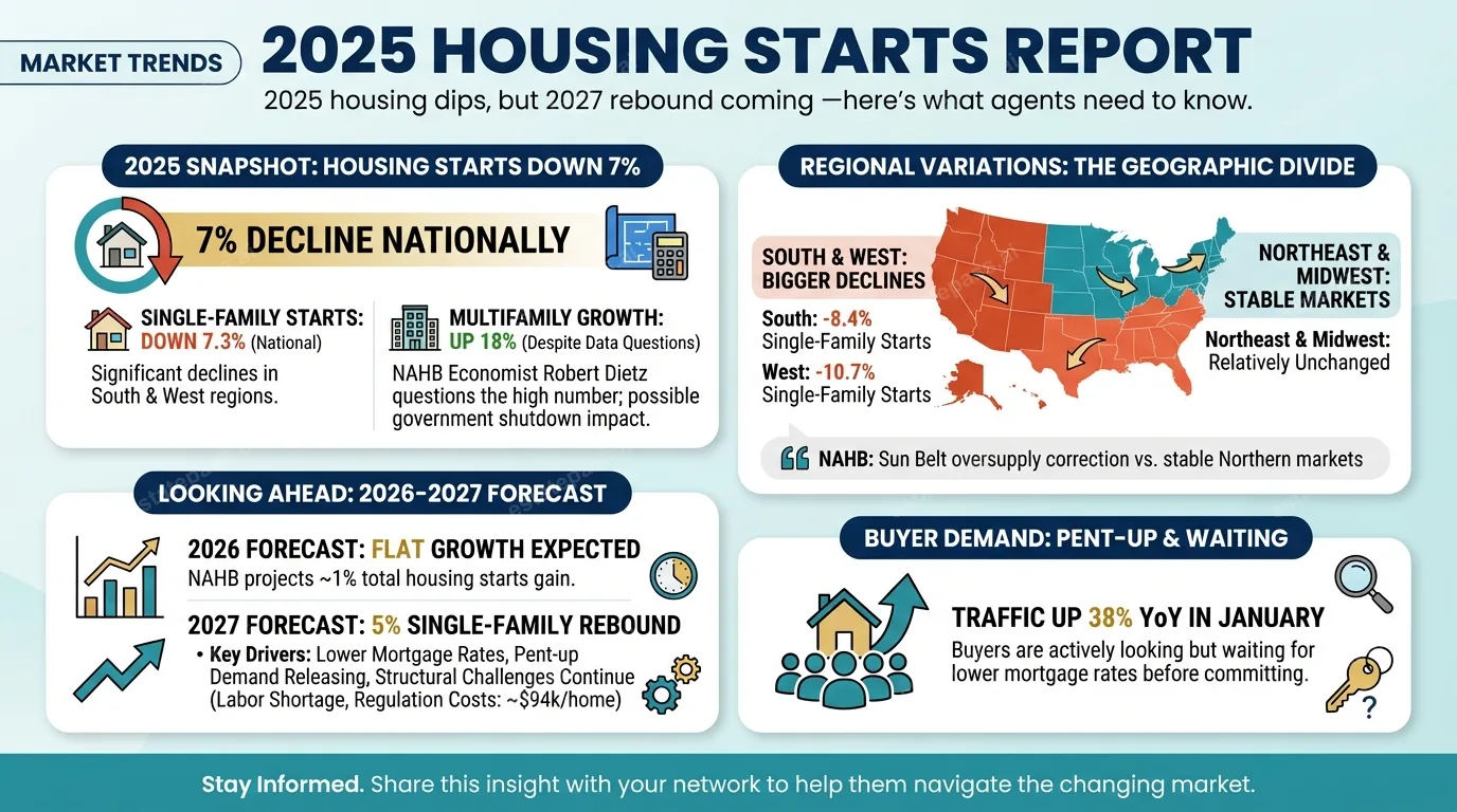 2025 housing starts fell 7%, but builders glimpse clues of an uptick
