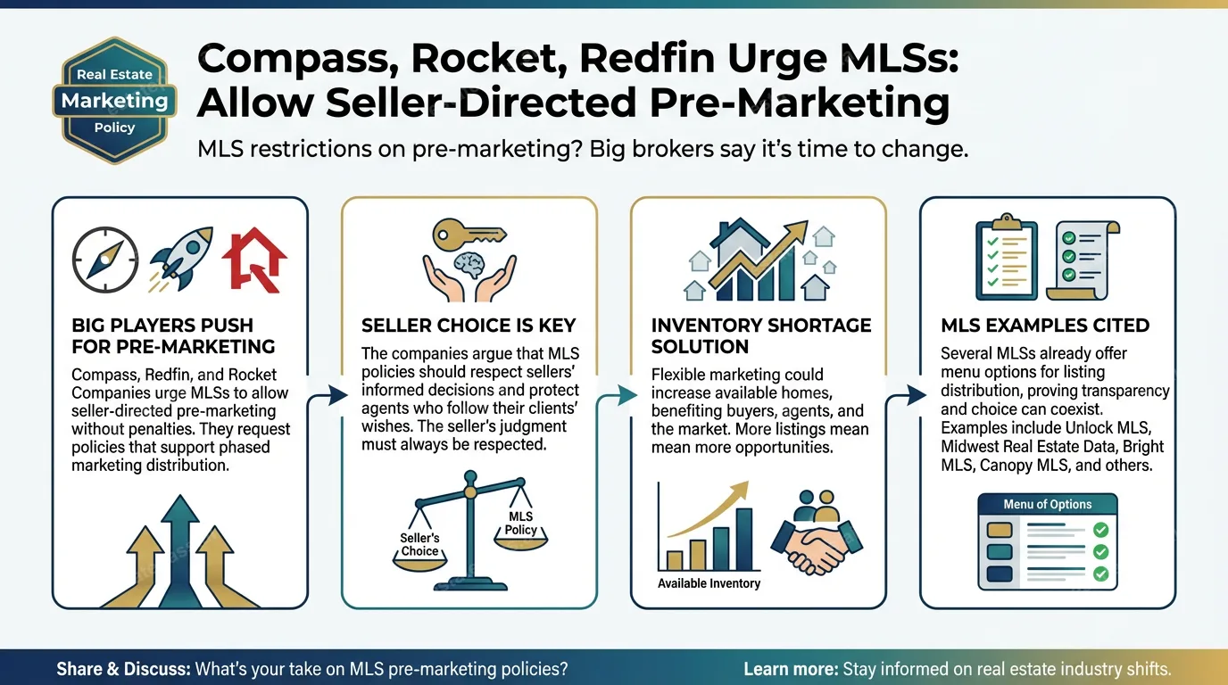 Compass, Rocket, Redfin urge MLSs to allow seller-directed pre-marketing