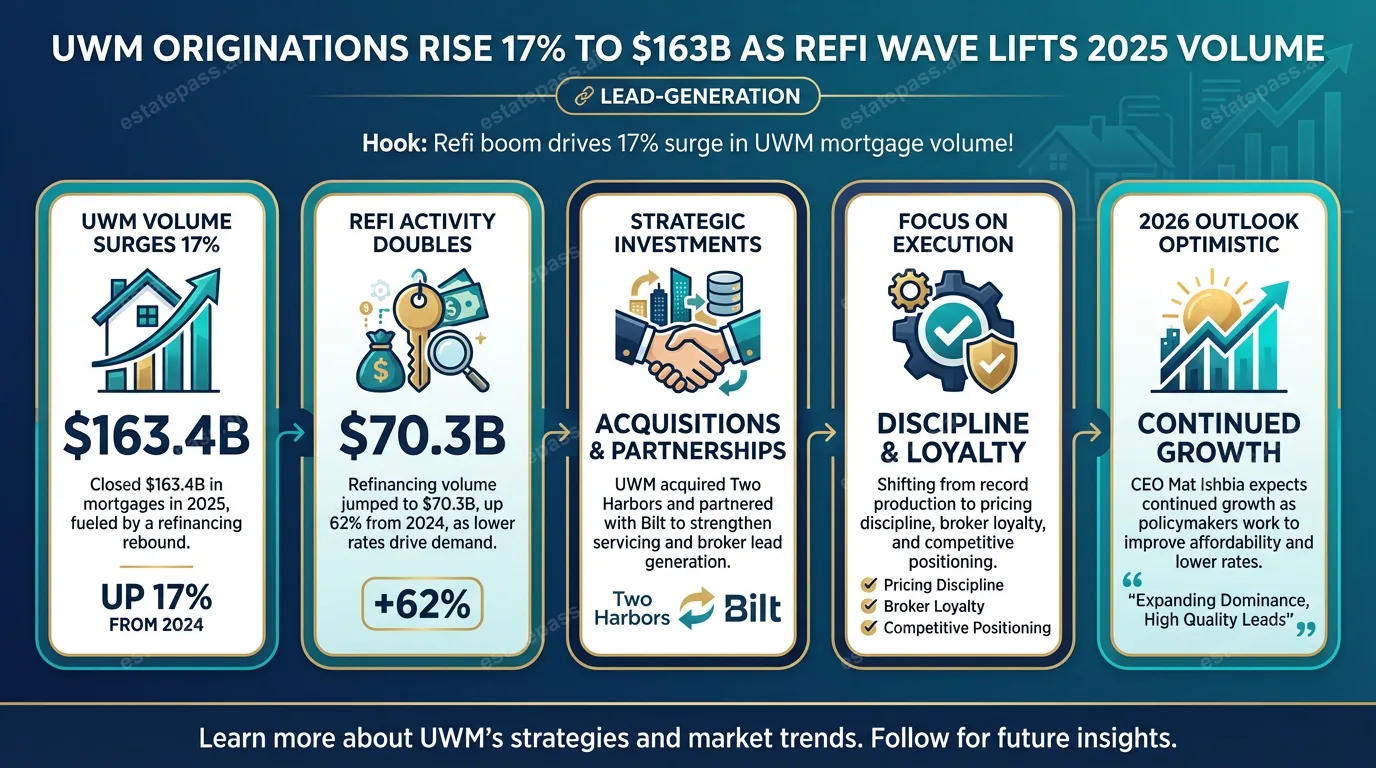 UWM originations rise 17% to $163B as refi wave lifts 2025 volume