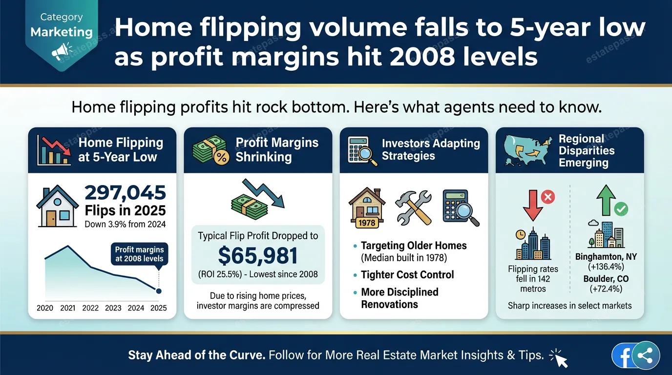 Home flipping volume falls to 5-year low as profit margins hit 2008 levels