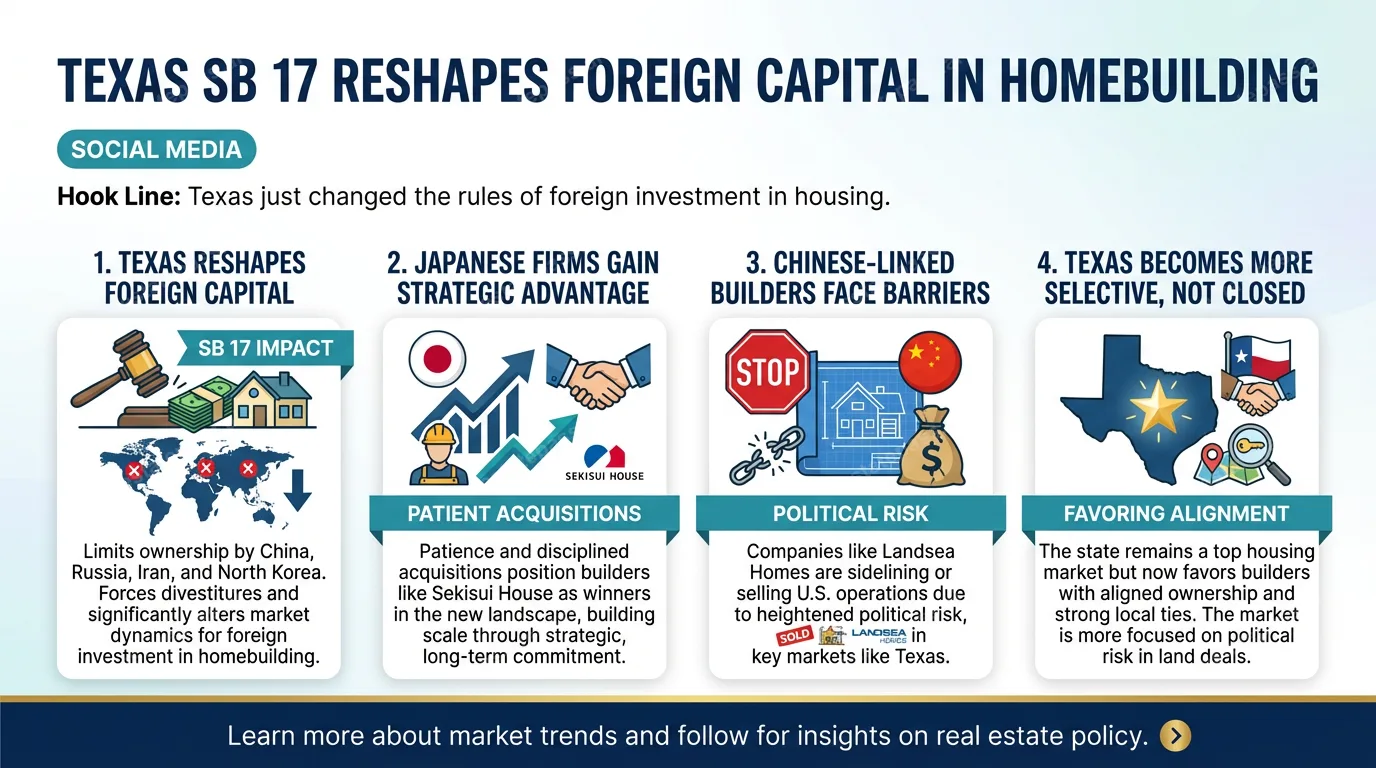 Texas SB 17 has reshaped foreign capital in homebuilding