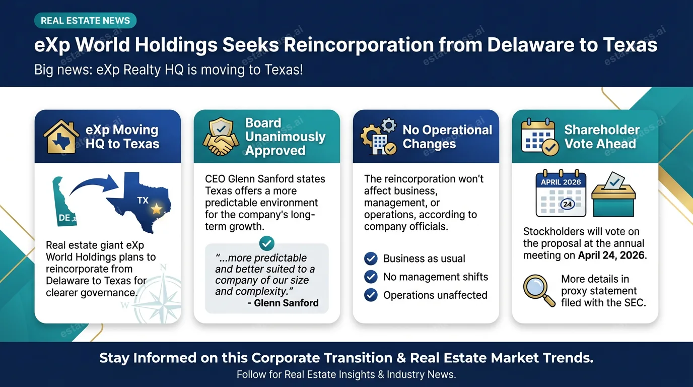 eXp World Holdings seeks reincorporation from Delaware to Texas