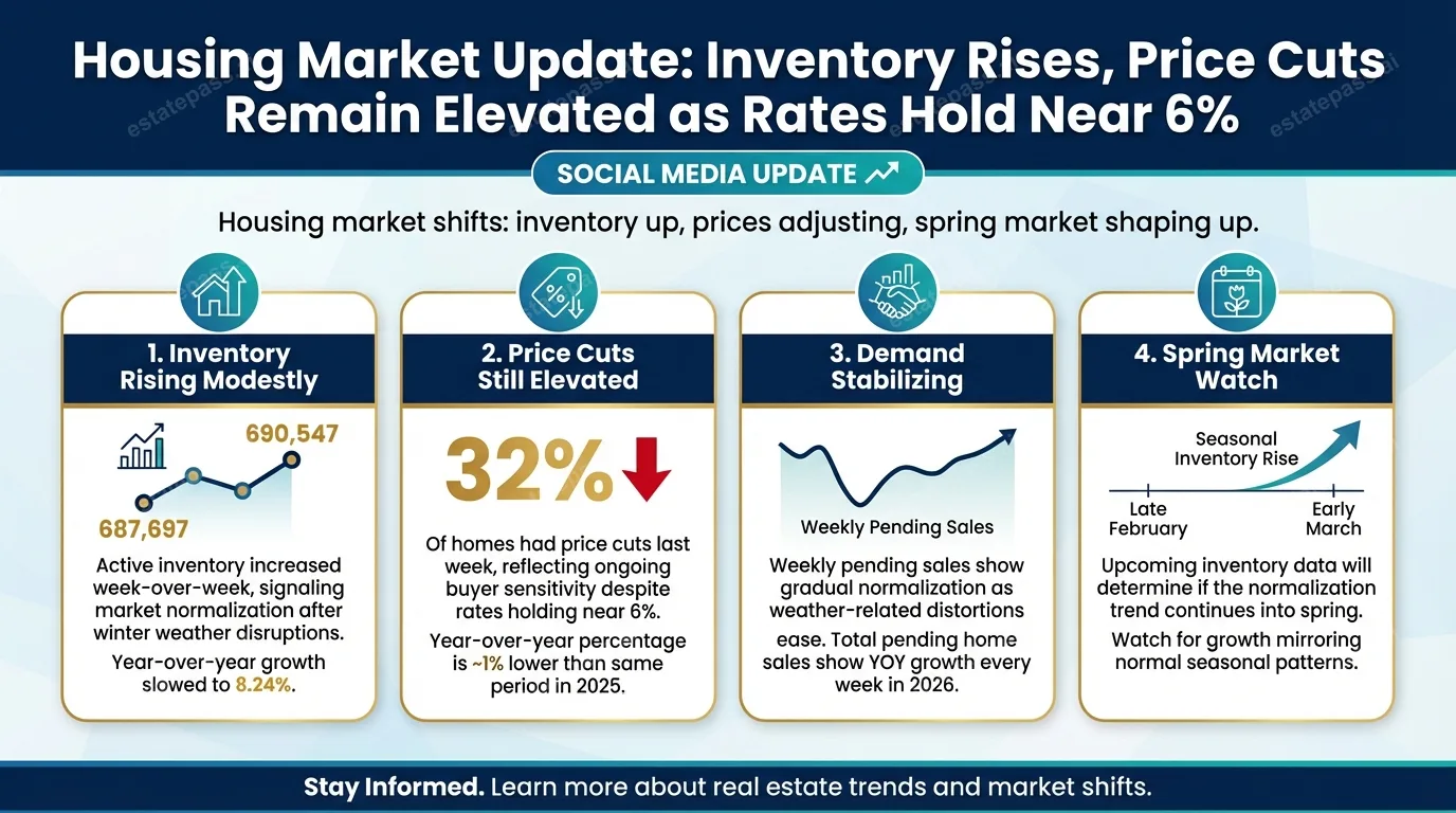 Housing market update: Inventory rises, price cuts remain elevated as rates hold near 6%