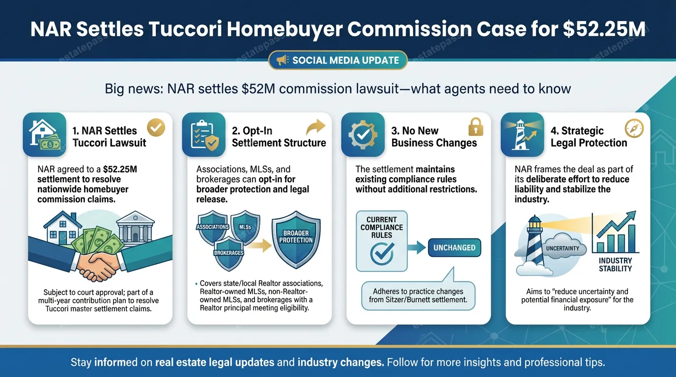 NAR settles Tuccori homebuyer commission case for $52.25M