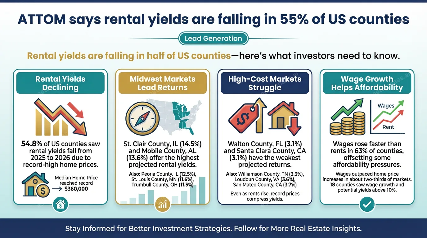 ATTOM says rental yields are falling in 55% of US counties