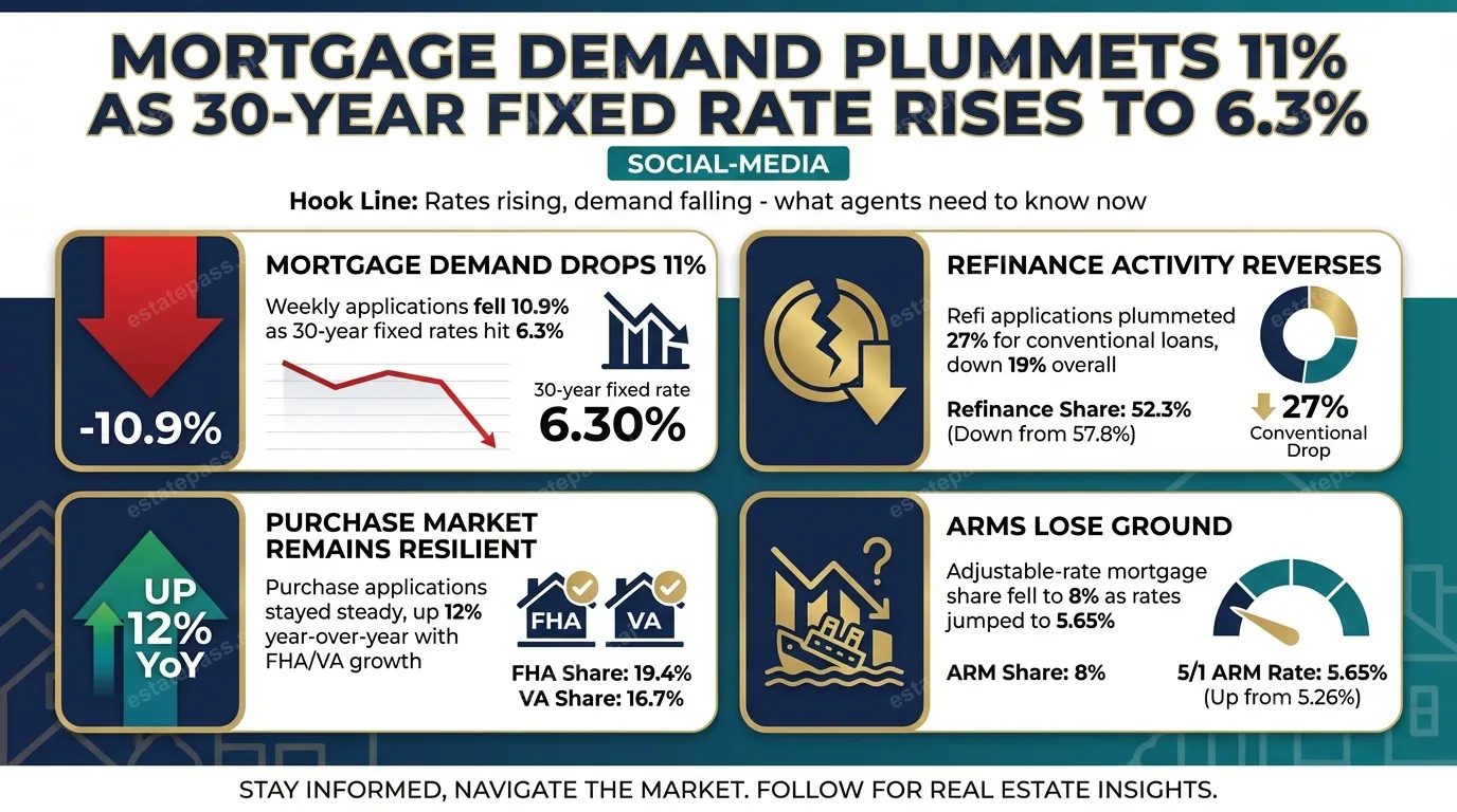 Mortgage demand plummets 11% as 30-year fixed rate rises to 6.3%