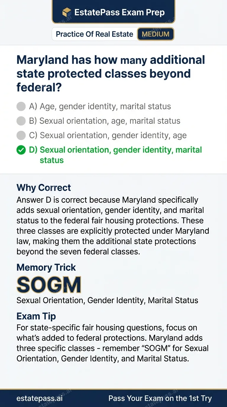 Study card infographic: Maryland has how many additional state protected classes beyond federal?