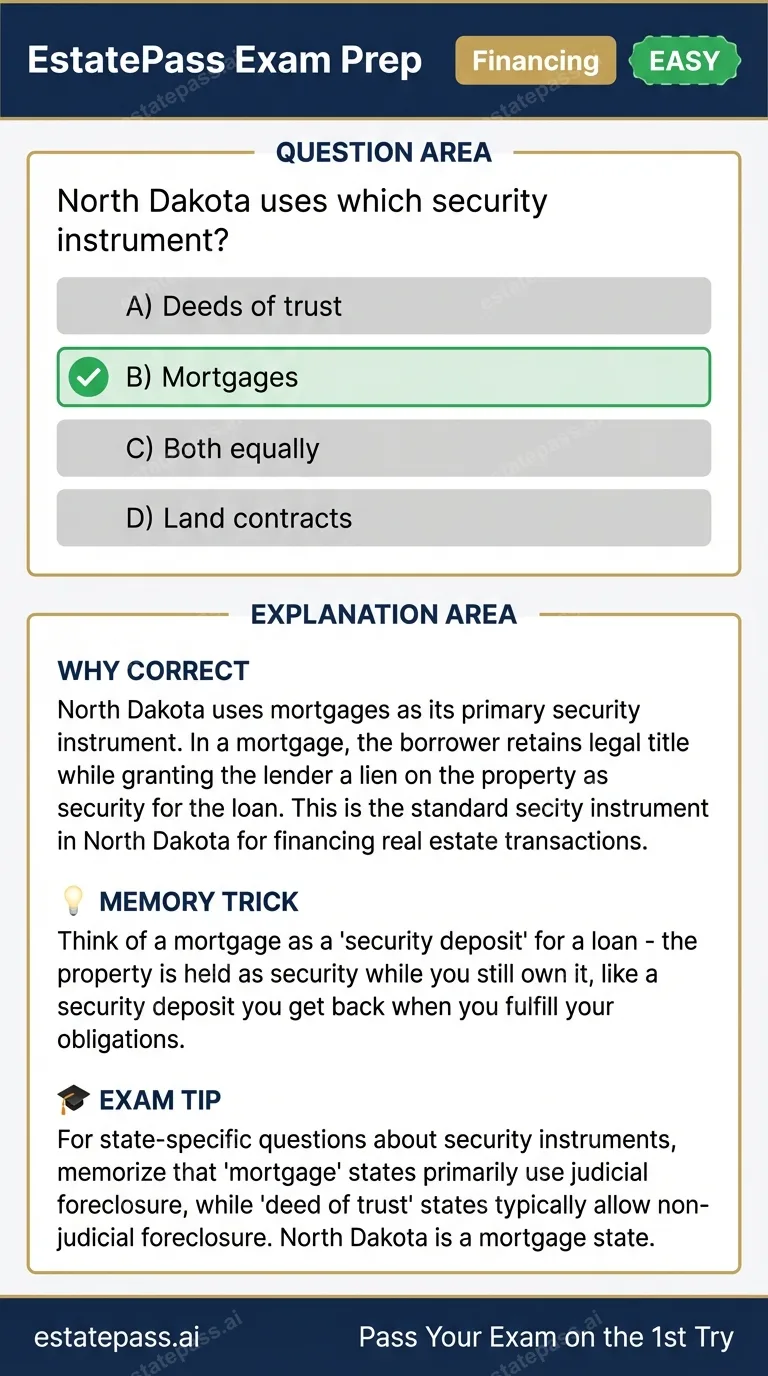 Study card infographic: North Dakota uses which security instrument?