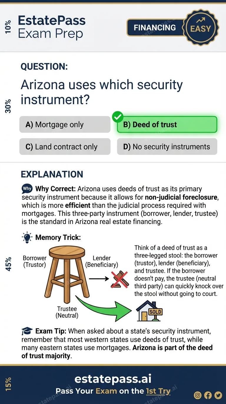 Study card infographic for: Arizona uses which security instrument?