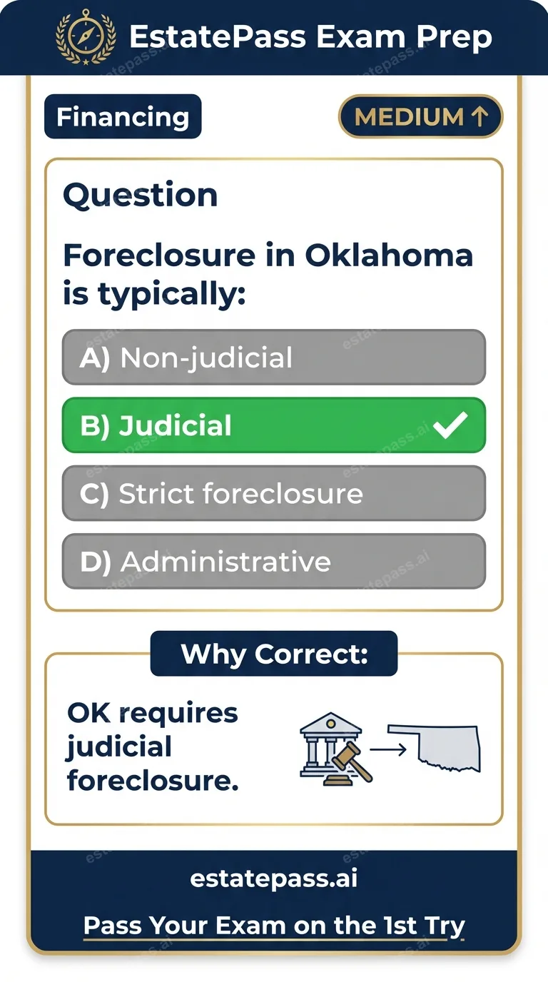 Study card infographic for: Foreclosure in Oklahoma is typically: