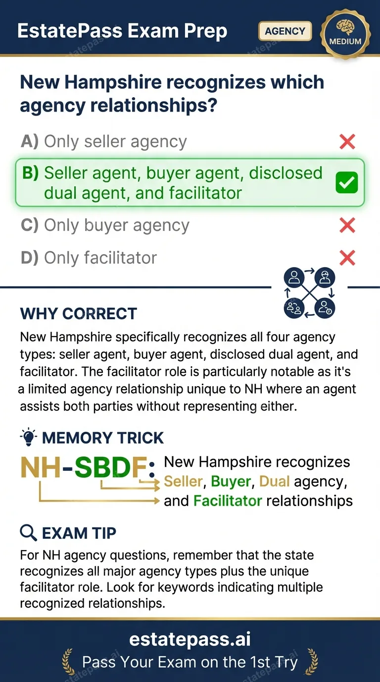 Study card infographic: New Hampshire recognizes which agency relationships?