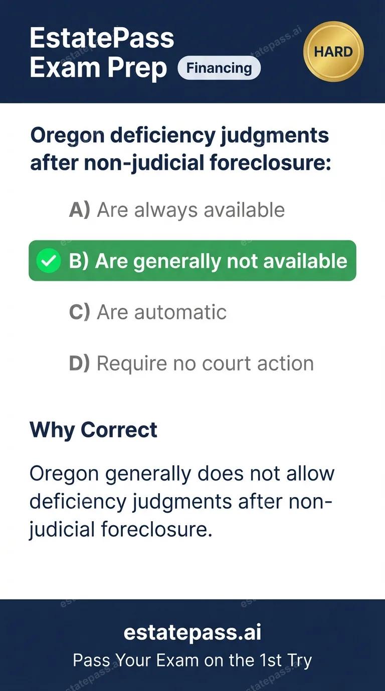 Study card infographic: Oregon deficiency judgments after non-judicial foreclosure: