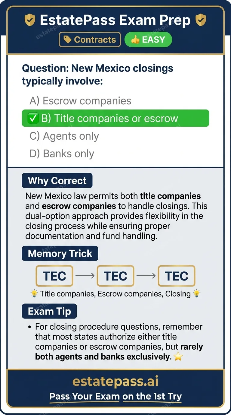 Study card infographic: New Mexico closings typically involve: