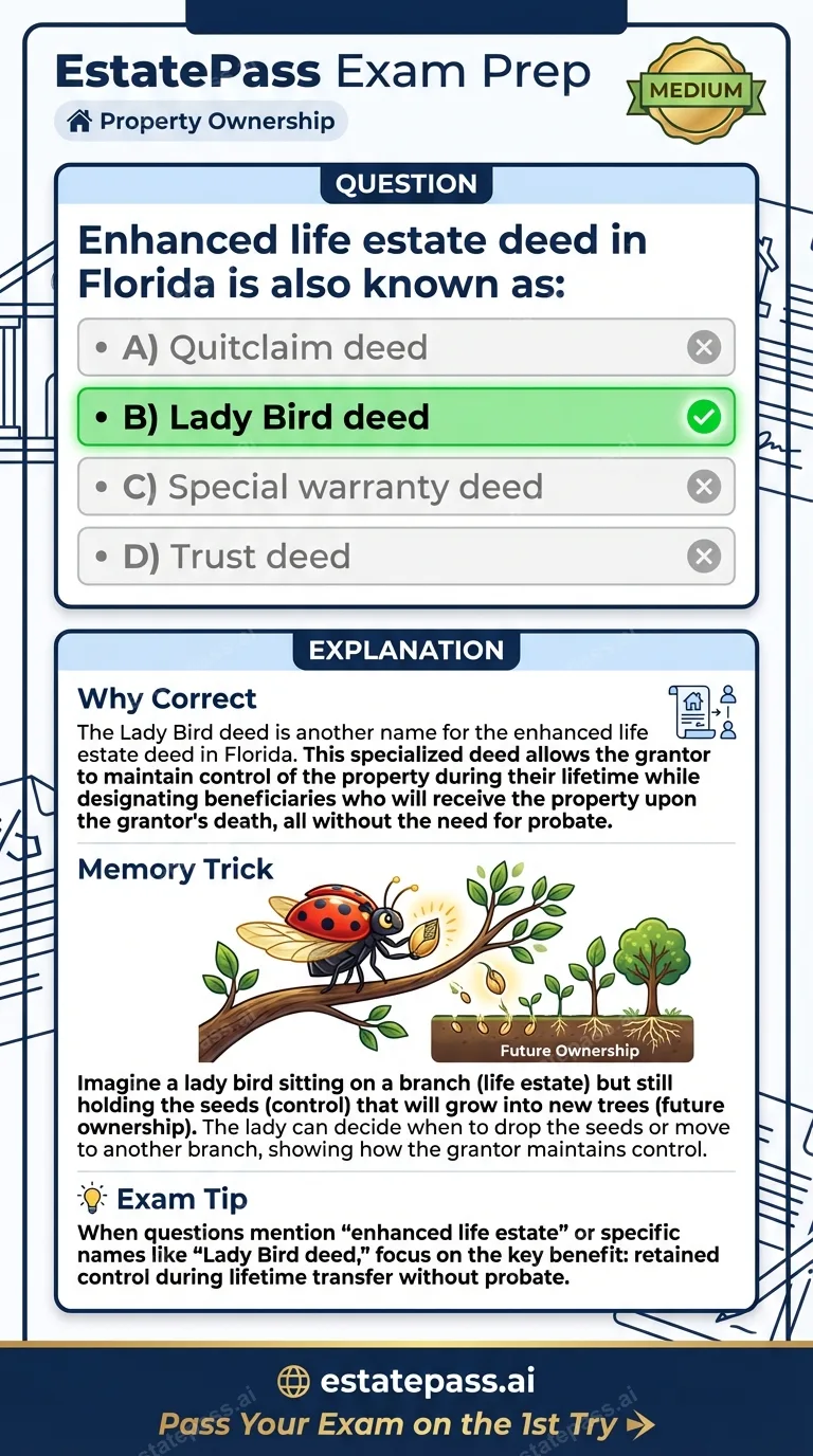 Study card infographic for: Enhanced life estate deed in Florida is also known as: