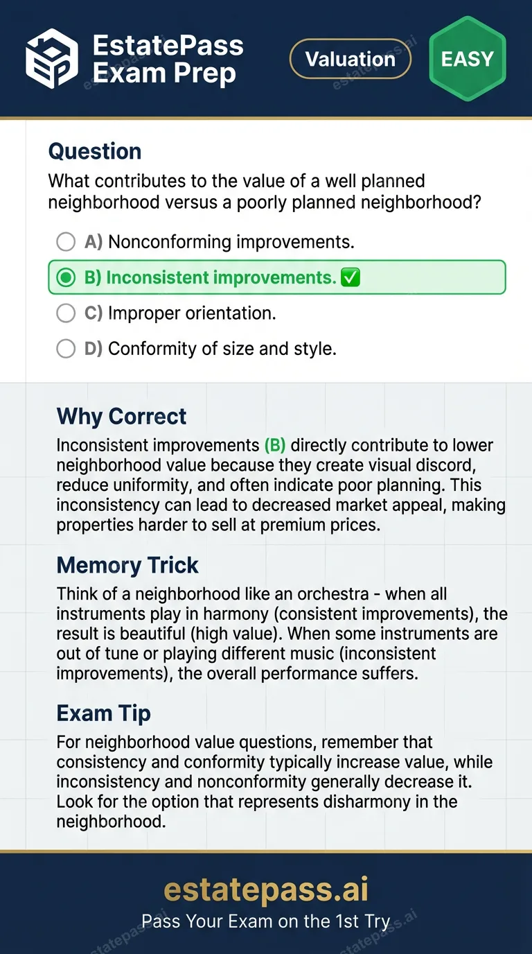 Study card infographic: What contributes to the value of a well planned neighborhood versus a poorly pla