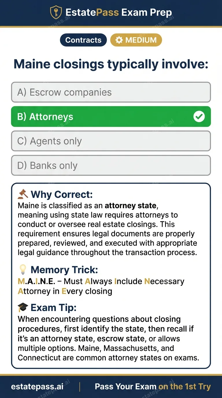 Study card infographic: Maine closings typically involve:
