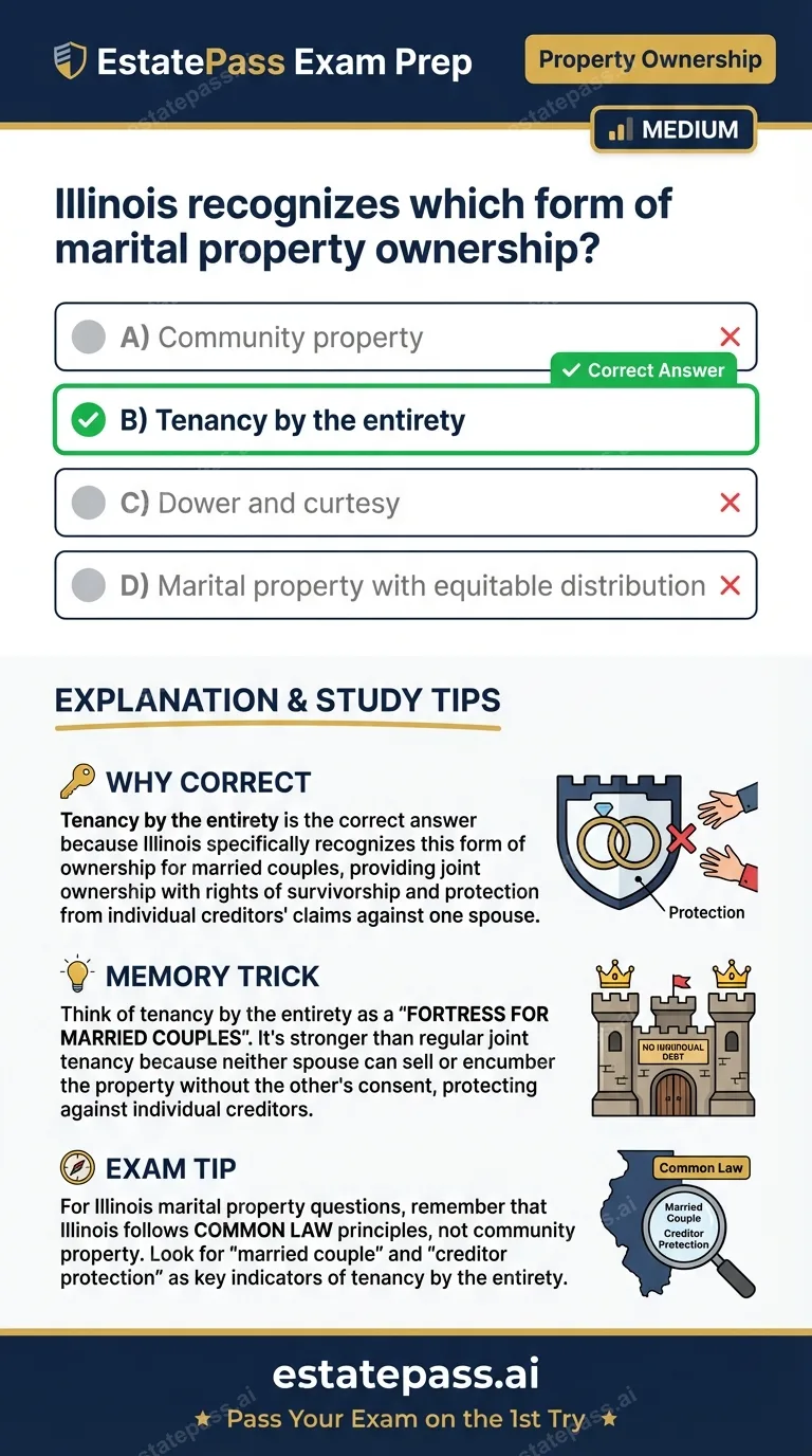 Study card infographic for: Illinois recognizes which form of marital property ownership?