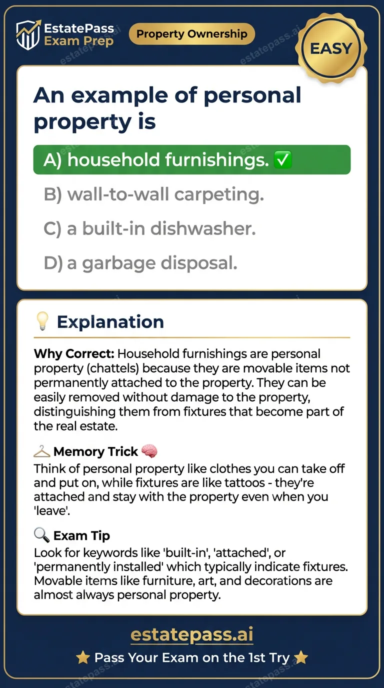 Study card infographic for: An example of personal property is