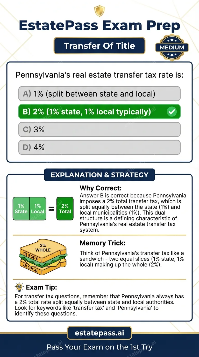 Study card infographic for: Pennsylvania's real estate transfer tax rate is: