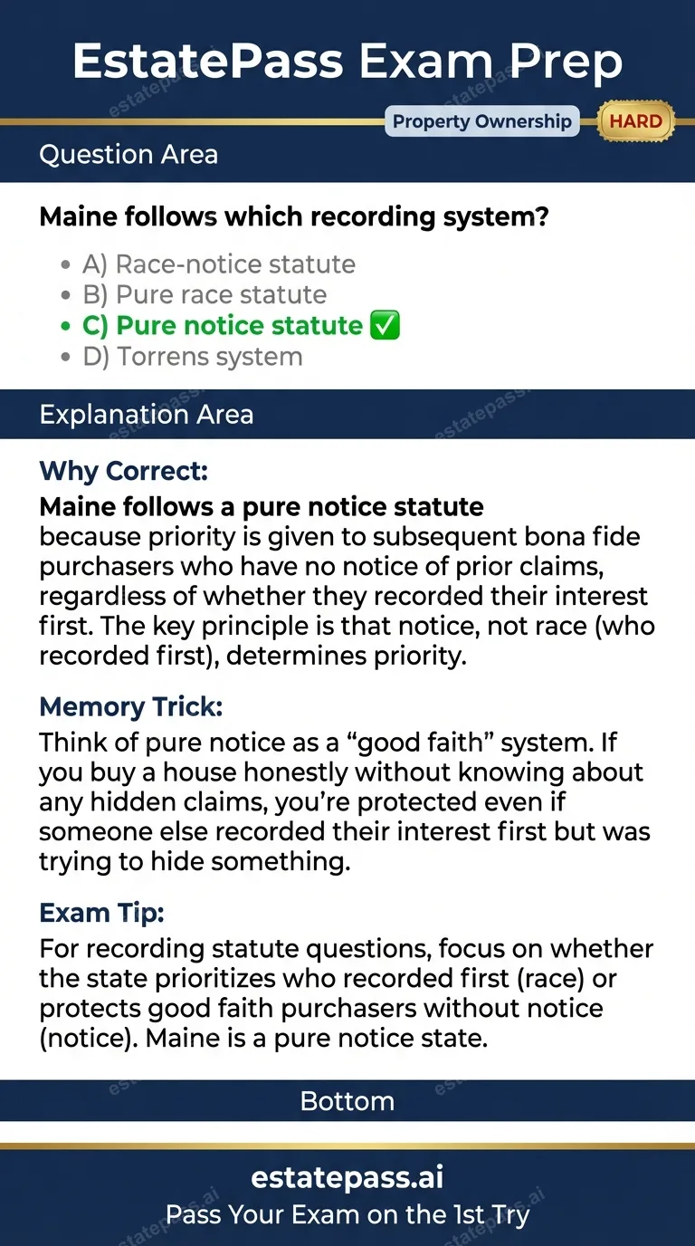 Study card infographic: Maine follows which recording system?