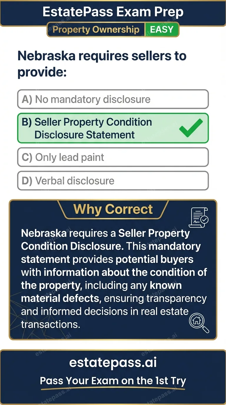 Study card infographic: Nebraska requires sellers to provide:
