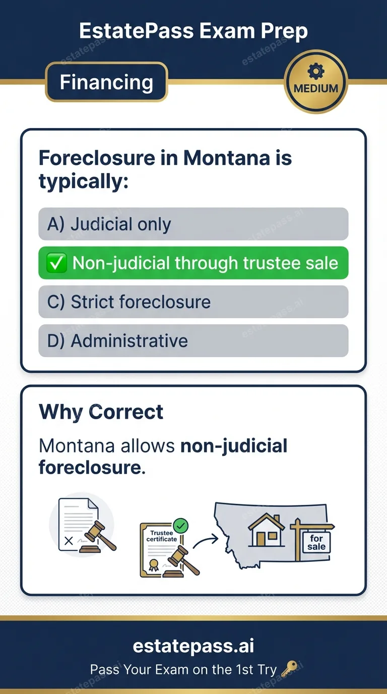Study card infographic for: Foreclosure in Montana is typically:
