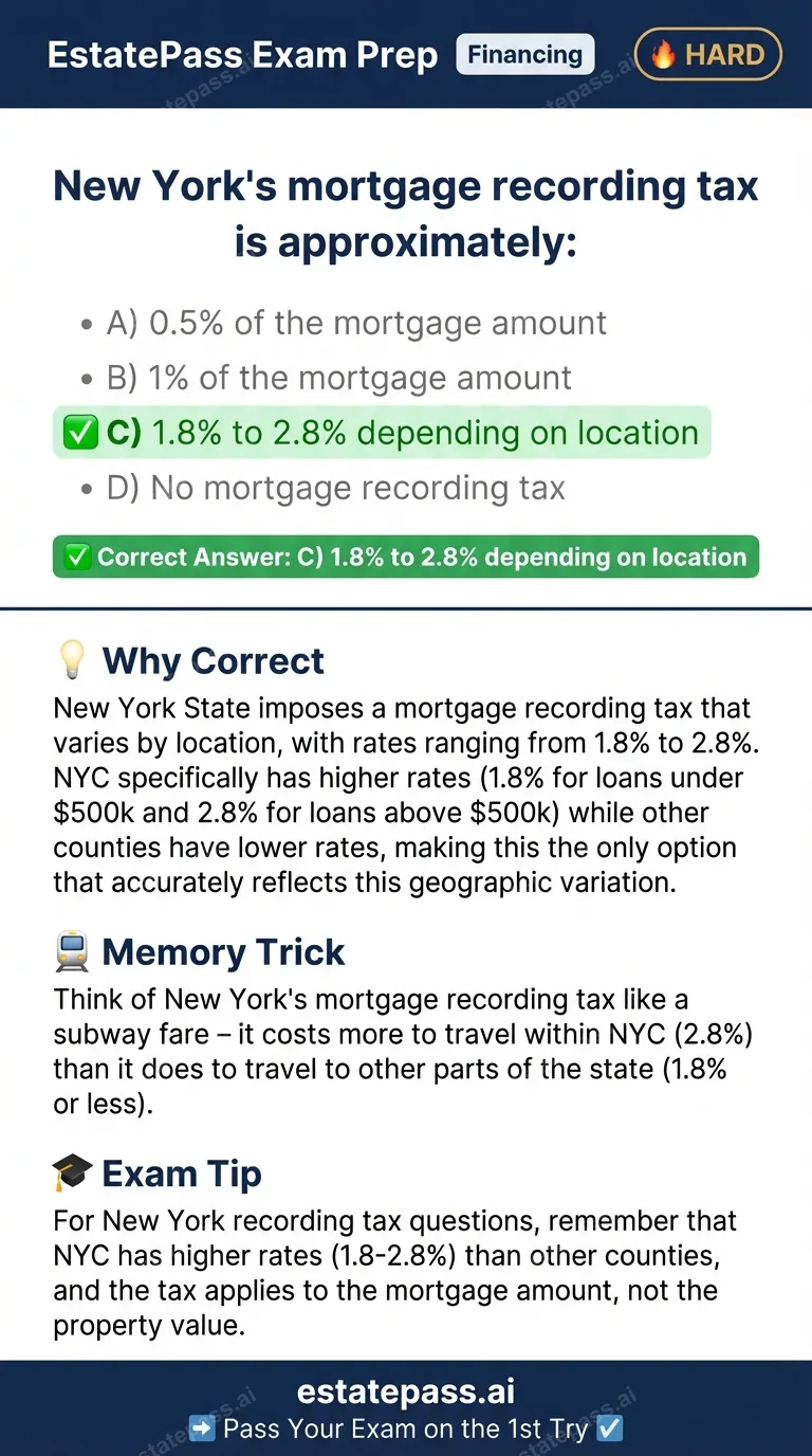 Study card infographic for: New York's mortgage recording tax is approximately: