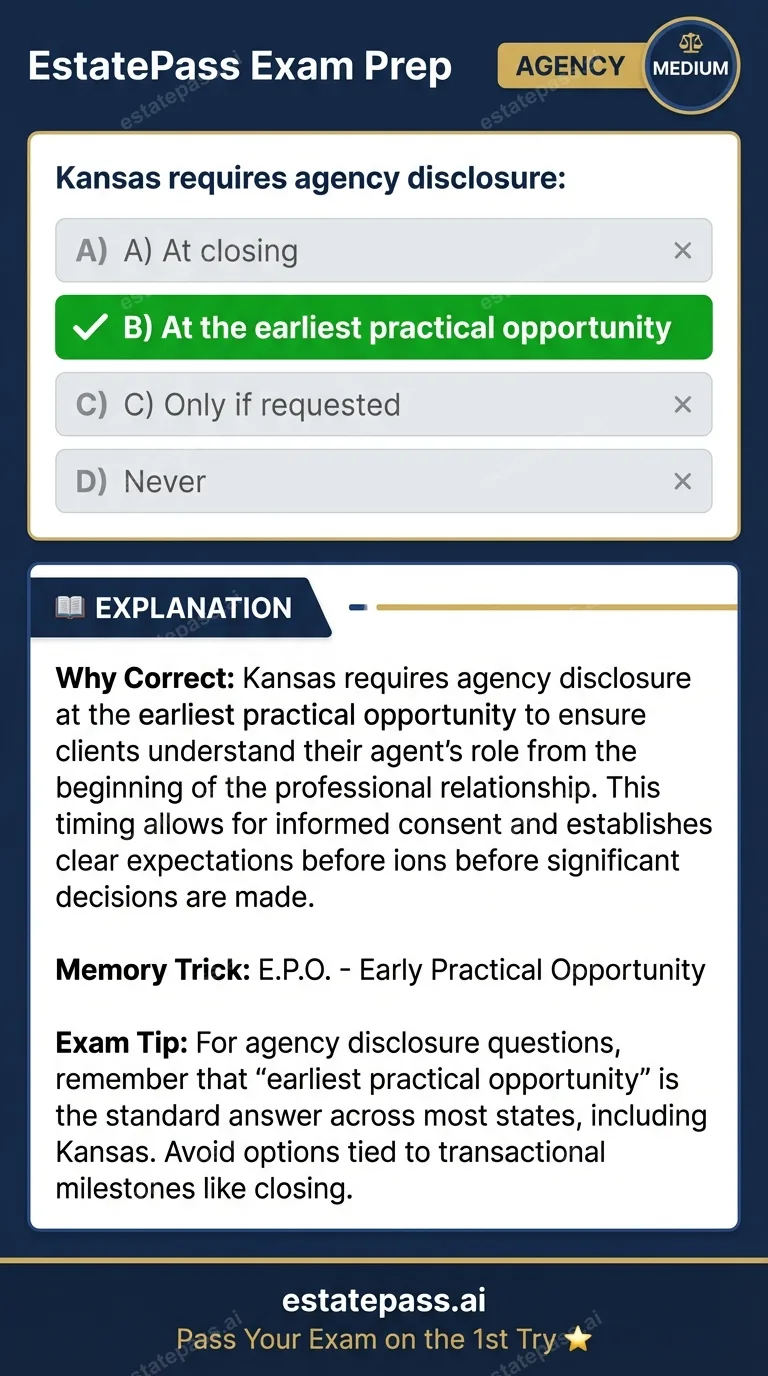 Study card infographic: Kansas requires agency disclosure: