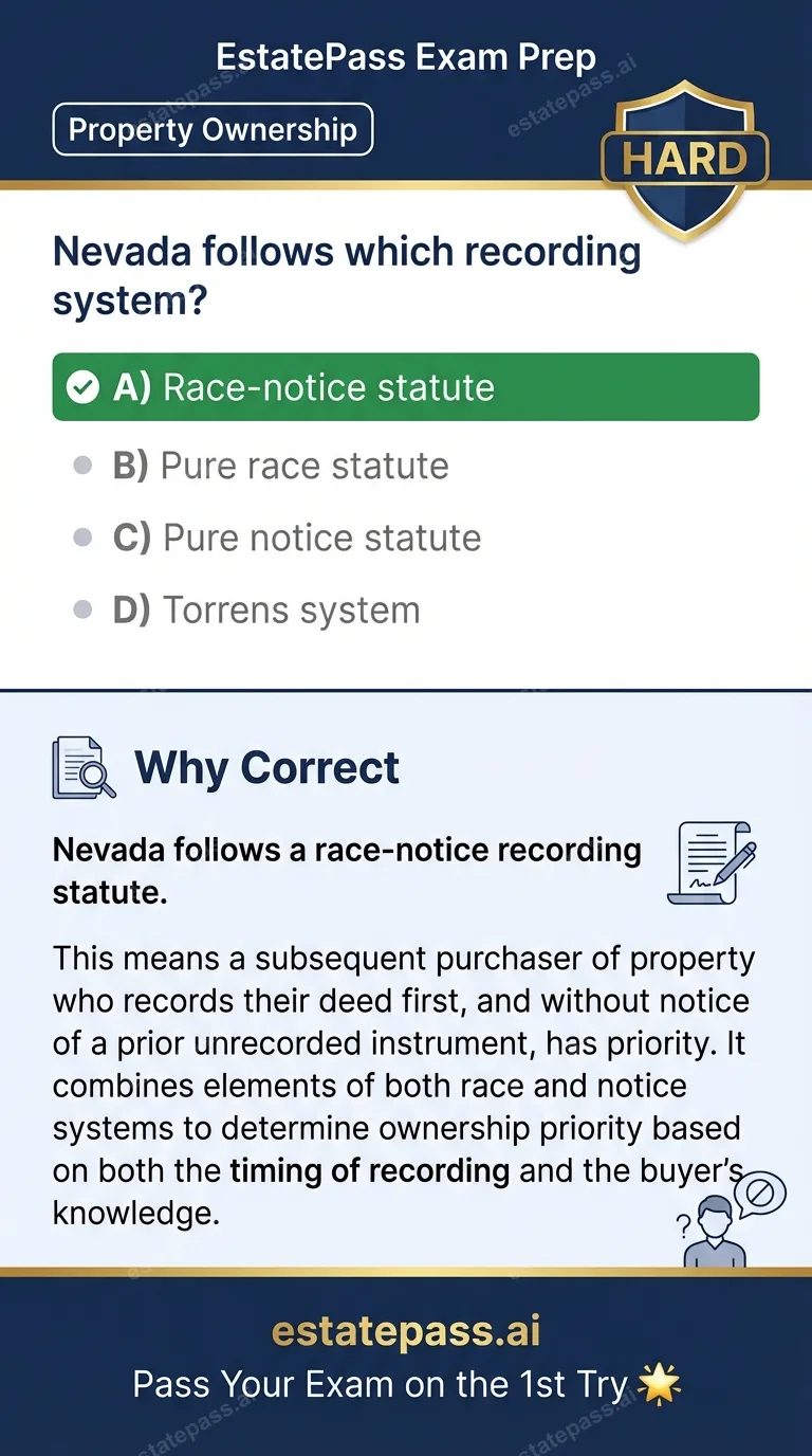 Study card infographic for: Nevada follows which recording system?