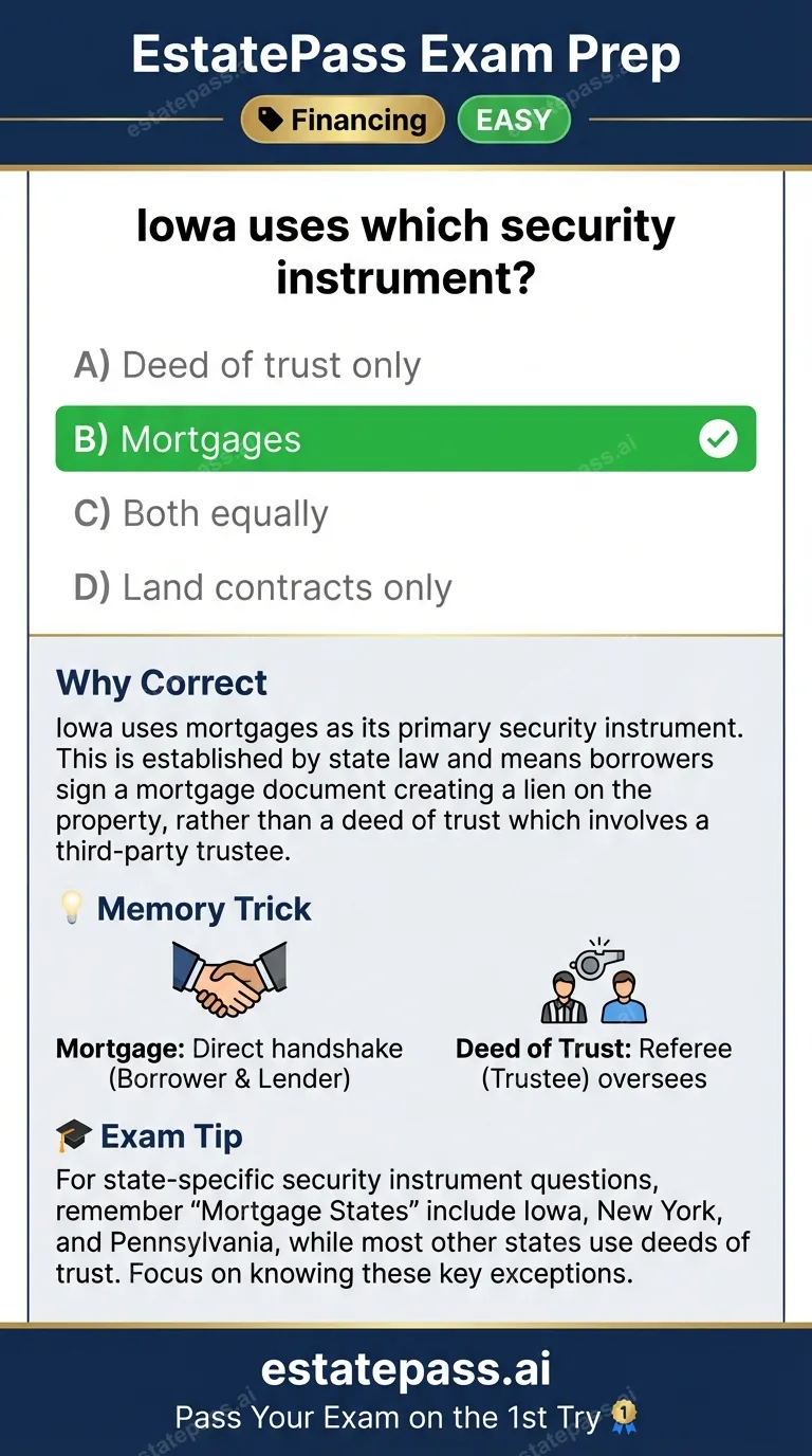 Study card infographic: Iowa uses which security instrument?