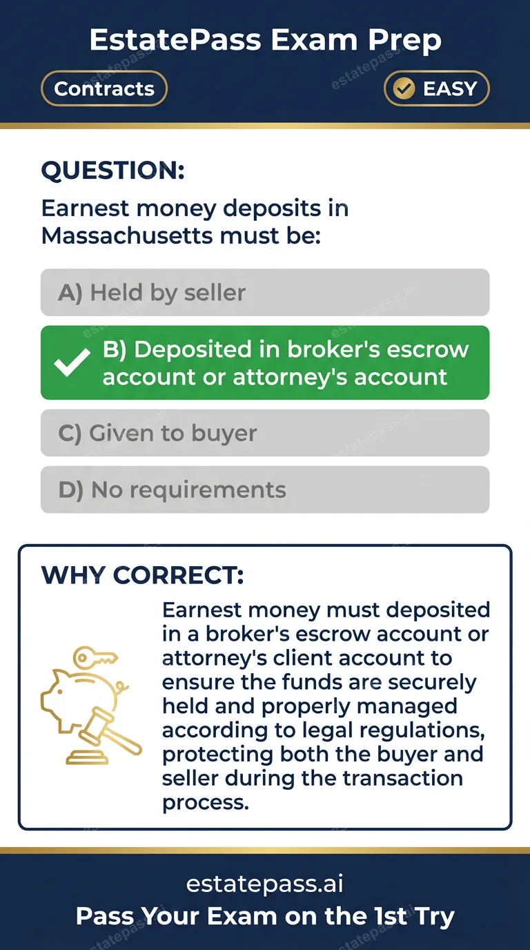 Study card infographic: Earnest money deposits in Massachusetts must be: