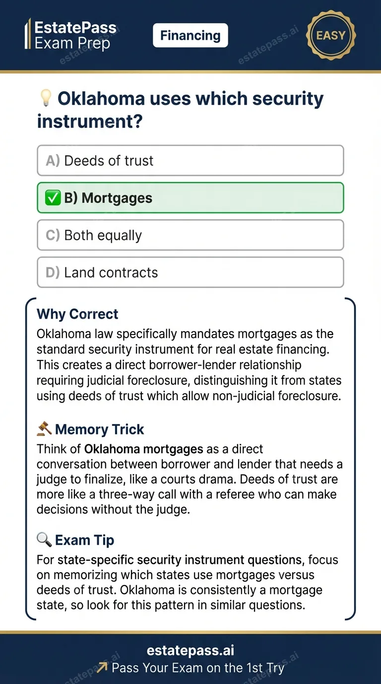 Study card infographic: Oklahoma uses which security instrument?