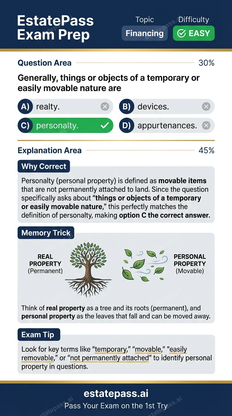 Study card infographic: Generally, things or objects of a temporary or easily movable nature are