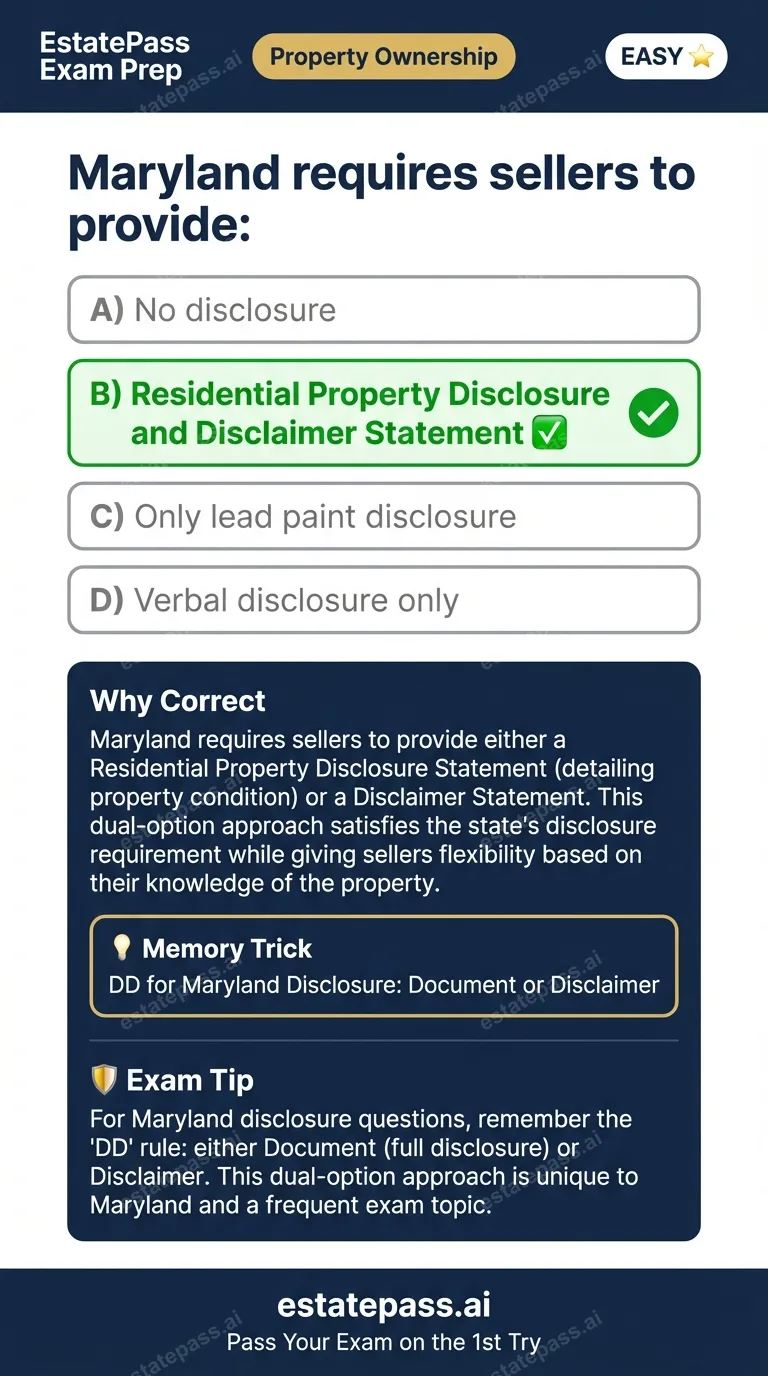 Study card infographic: Maryland requires sellers to provide:
