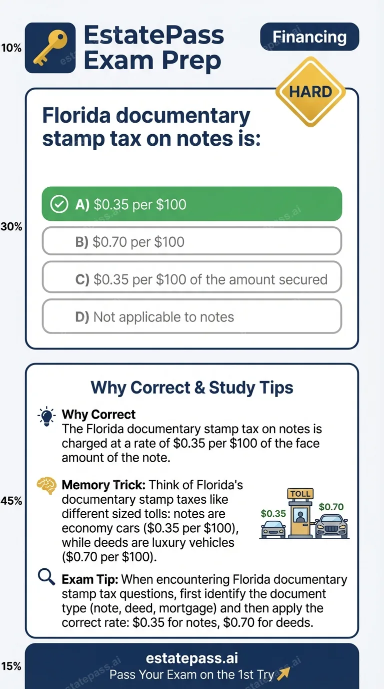 Study card infographic for: Florida documentary stamp tax on notes is: