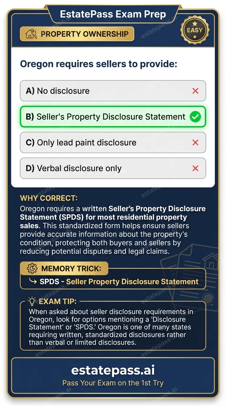 Study card infographic: Oregon requires sellers to provide:
