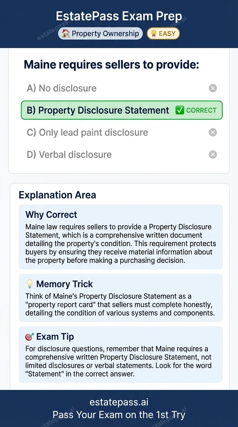 Study card infographic: Maine requires sellers to provide: