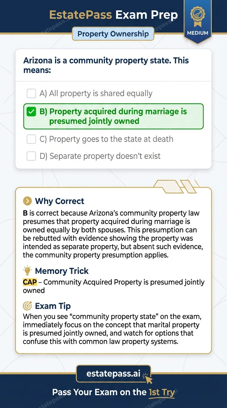 Study card infographic for: Arizona is a community property state. This means: