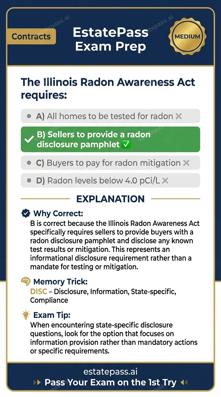 Study card infographic for: The Illinois Radon Awareness Act requires: