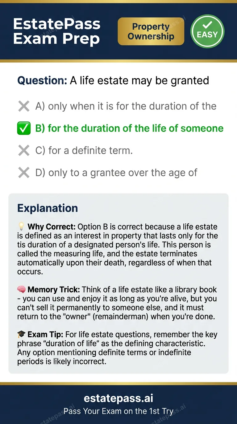 Study card infographic for: A life estate may be granted